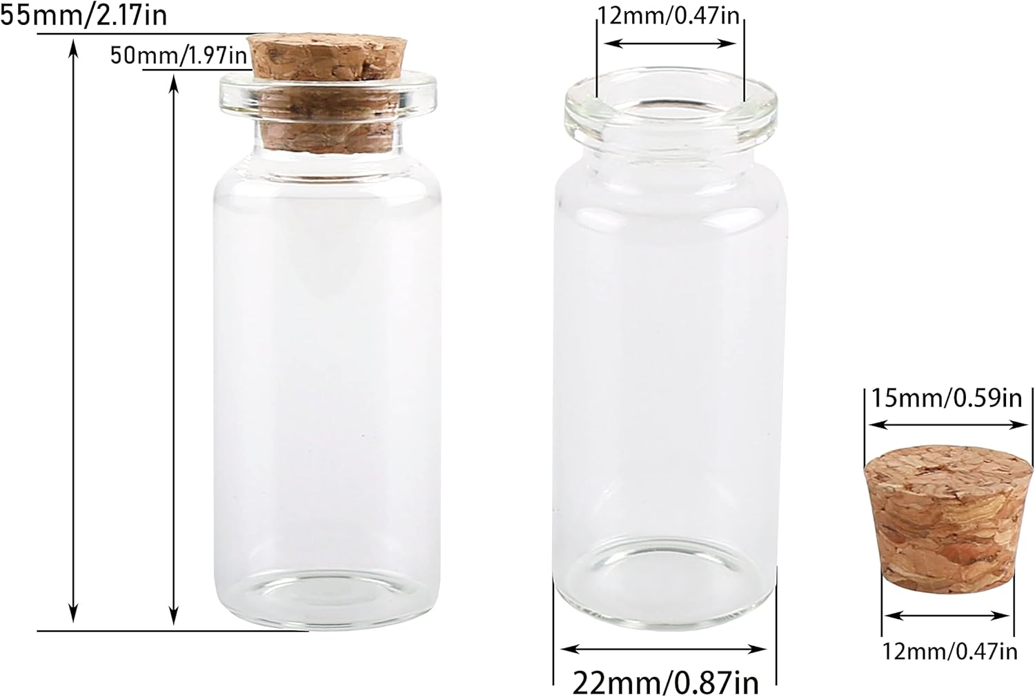 MaxMau 23PCS 10ml Glass Bottles Mini Vials with Cork Stoppers for DIY Decoration and Wedding Party Favors